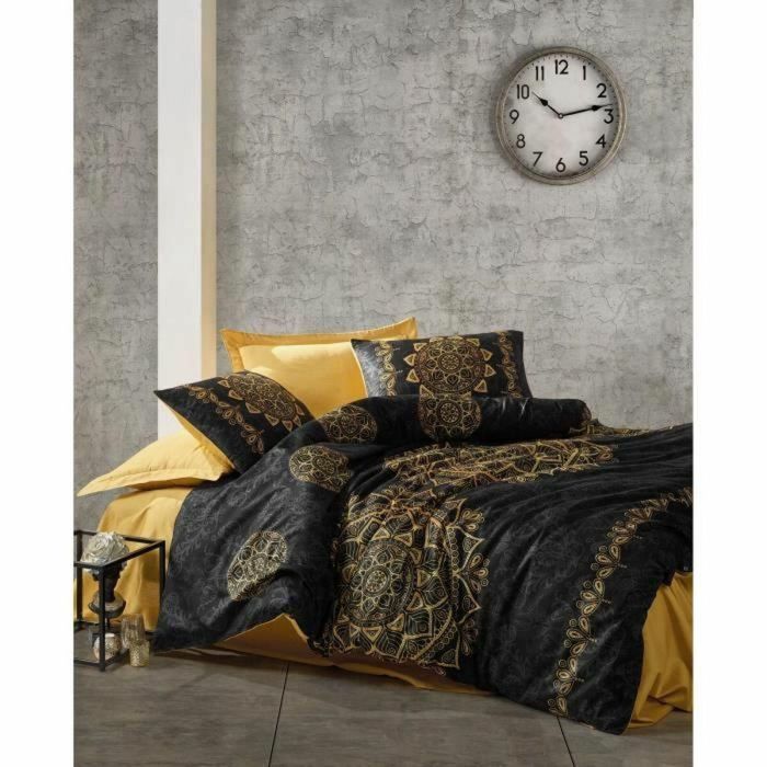 ASI8683342459525 Juego de cama - 1 funda nórdica 220x240 cm + 2 fundas de almohada 60x60 cm - 100% algodón satén - Negro