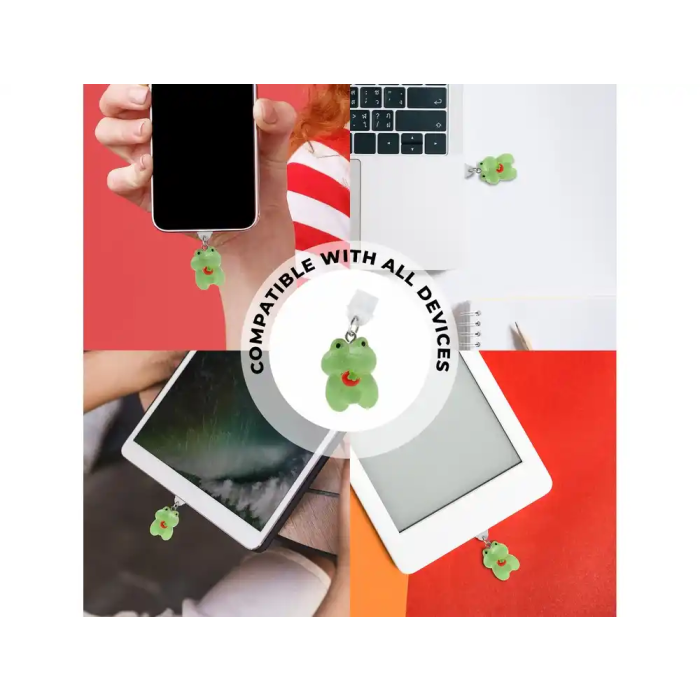 Wondee Charm Protector para Puerto Type-C, Accesorio Decorativo de Fresa y Rana para Móvil, 25x10x20 mm