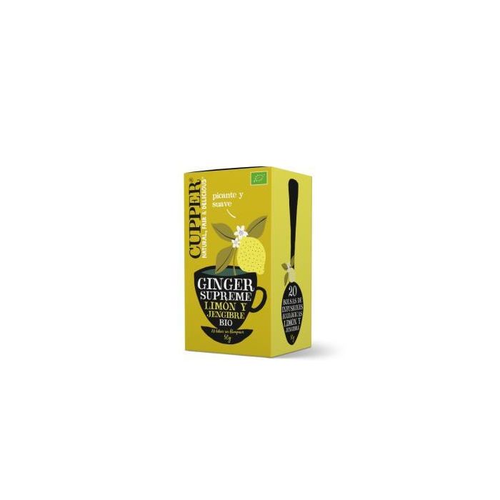 CUPPER Infusión Limón y Jengibre Bio, 20 Bolsitas, Sabor Suave y Picante, Comercio Justo Fairtrade