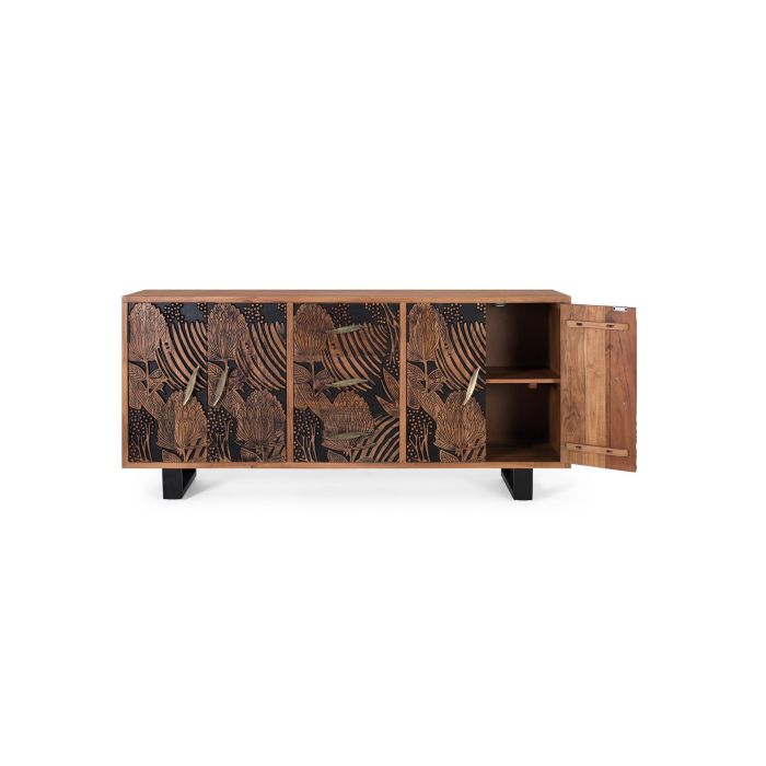 Giner y Colomer Aparador de Madera de Acacia y Metal 175x45x81 cm 4 Puertas 3 Cajones 1 Giner y Colomer Aparador de Madera de Acacia y Metal 175x45x81 cm 4 Puertas 3 Cajones 1