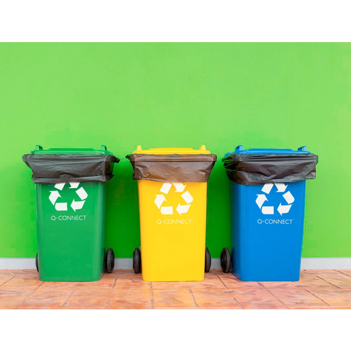 Q-connect Papelera Contenedor Plástico Verde para Envases de Vidrio 100L con Tapa y Ruedas 750x470x370 mm 6