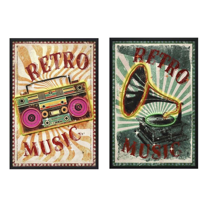 DKD Home Decor Cuadro Loft con LED Diseño Retro Music Lienzo y PS Verde Naranja 93x63 cm (2 Unidades) 5 DKD Home Decor Cuadro Loft con LED Diseño Retro Music Lienzo y PS Verde Naranja 93x63 cm (2 Unidades) 5