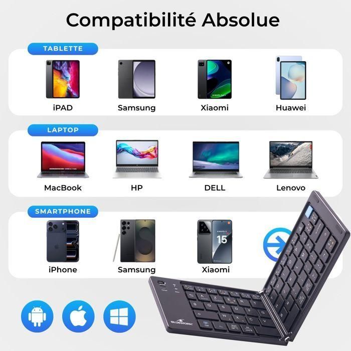 Teclado inalámbrico plegable - Ordenador, tableta, smartphone, TV - Teclas de tijera - BLUESTORK - KB-MINI-FOLD/FR - AZERTY - Negro 3