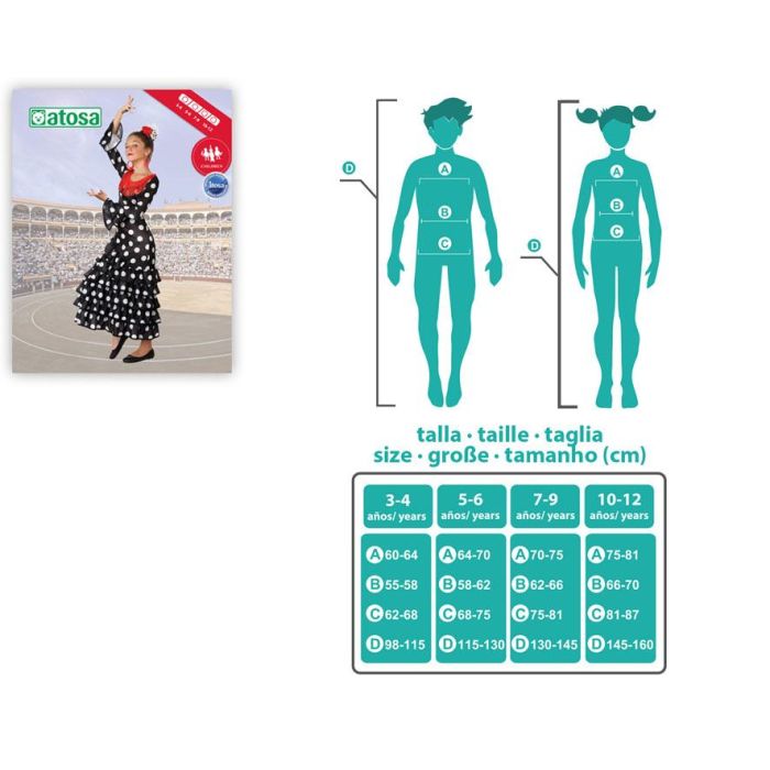 Disfraz Flamenca Niña Infantil Negro Lunares Rojos Talla 3-4 Años