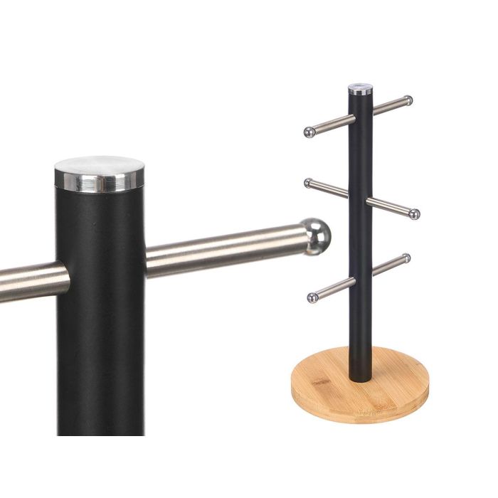Kinvara Soporte para 6 Tazas con Base de Bambú, Negro, Hierro, 15x34x15 cm (Set de 12)