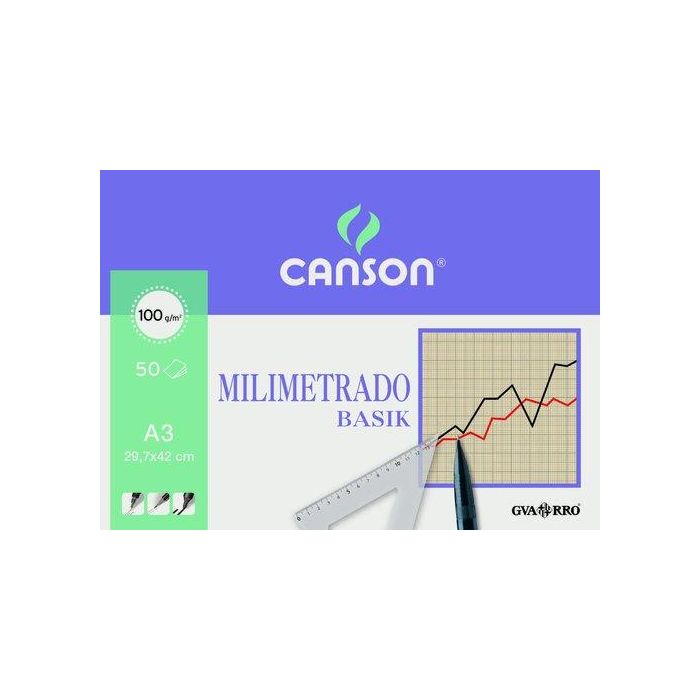 Bloc De Dibujo Guarro-Canson Basik Milimetrado Encolado A3 100G 50H