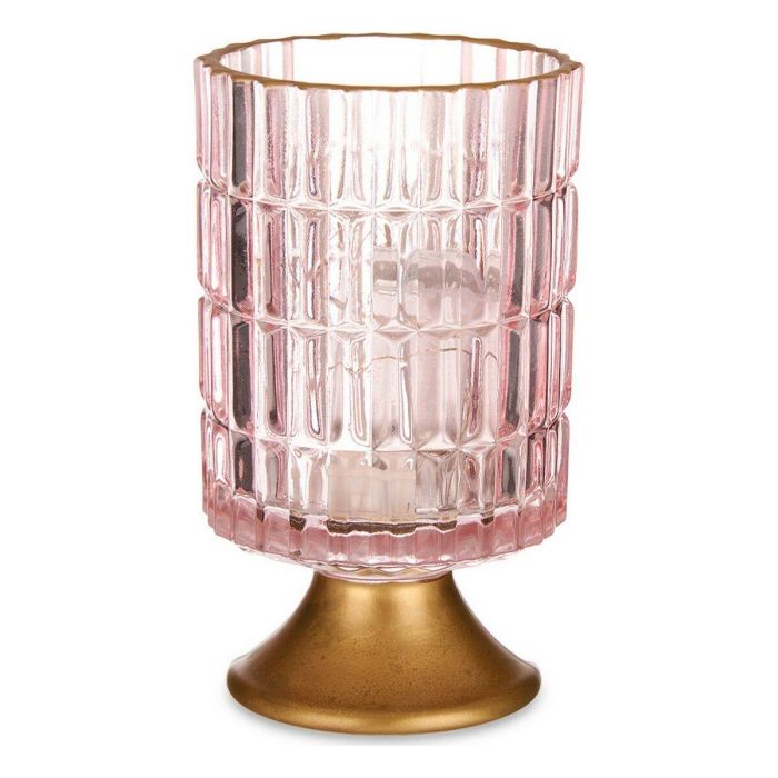 Giftdecor Farol LED Pie Metal Rosa con Vidrio - 10.7x18x10.7 cm (6 Unidades)