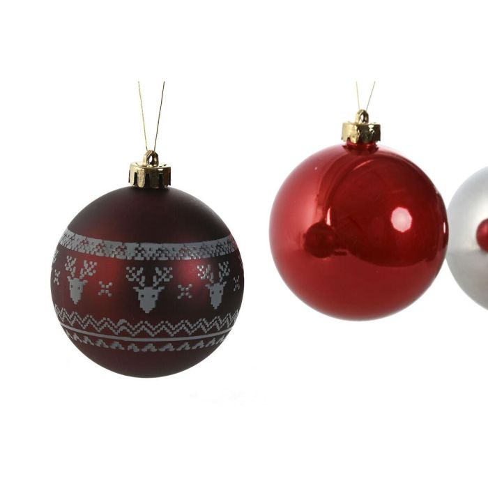 Bola Decoracion Navidad Tradicional DKD Home Decor Rojo Plateado 21.5 x 22.5 x 21.5 cm Set de 15 2