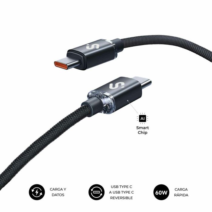 Cable USB-C a USB-C Subblim OPTIMUS Negro 1 m 20 Cable USB-C a USB-C Subblim OPTIMUS Negro 1 m 20
