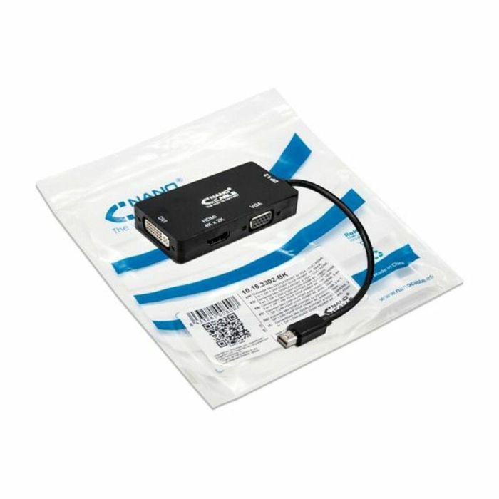Nanocable 10.16.3302-BK Cable Conversor Mini DisplayPort Macho a VGA/HDMI/DVI Hembra 3 en 1, 15 cm, Negro, DP 1.2 1