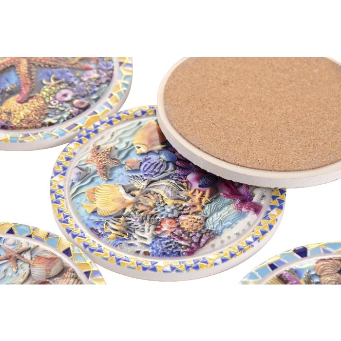 DKD Home Decor Posavasos Atlantico Multicolor Dolomite Corcho 10.8 x 0.7 x 10.8 cm (72 Unidades)