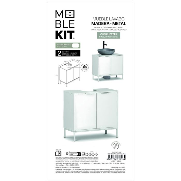 Inde Mueble Lavabo con Puerta Moblekit 60x30x60 cm 3