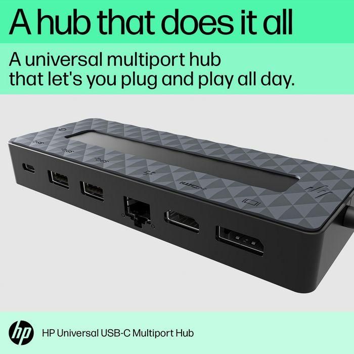 HP Universal USB-C Multiport Hub con 7 Puertos, Passthrough de Datos y Alimentación, Soporte Dual 4K HDMI 2.0 y DisplayPort 1.2 para PC 7