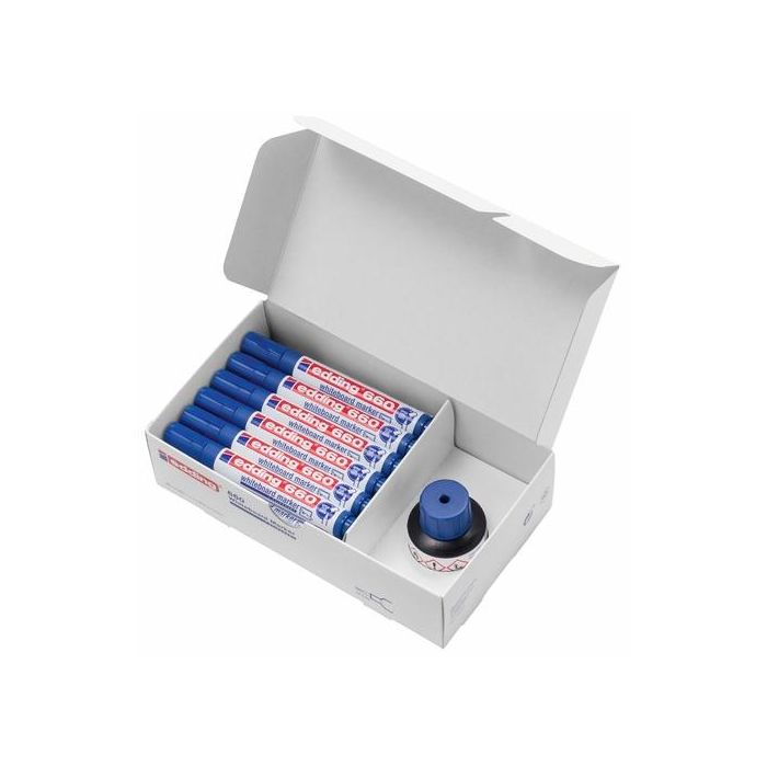 Marcador Pizarra Edding 660 Conico Azul Caja Promocional De 20 (Regalo Bote Tinta Para Rotulador De Pizarra Btk25 25Ml. Azul)