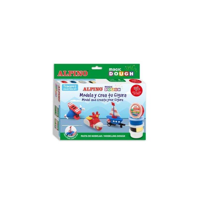 Alpino SET MAGIC DOUGH TRANSPORT DP000530 - Pasta de Modelar para Crear Figuras de Transporte, Incluye Guía Paso a Paso