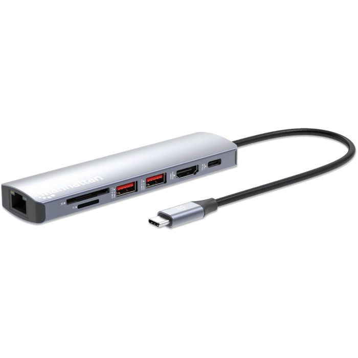 MANHATTAN 153966 Estación de Acoplamiento USB-C 7 en 1 con HDMI 4K, 2x USB 10Gb/s y Power Delivery 100W, Color Plata 0 MANHATTAN 153966 Estación de Acoplamiento USB-C 7 en 1 con HDMI 4K, 2x USB 10Gb/s y Power Delivery 100W, Color Plata 0