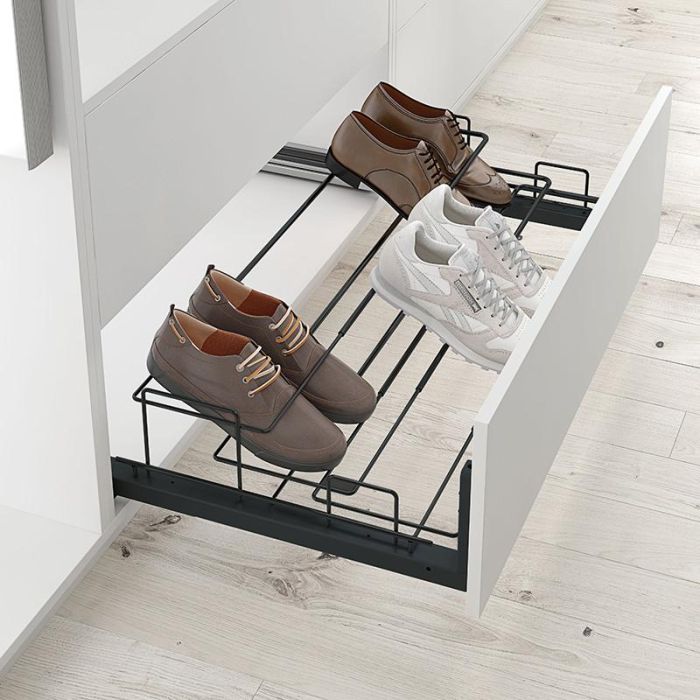 Menage Confort Zapatero Ender Extraíble con Inclinación y Guías Ocultas Hettich Quadro V6, Ancho 640-1000 Antracita
