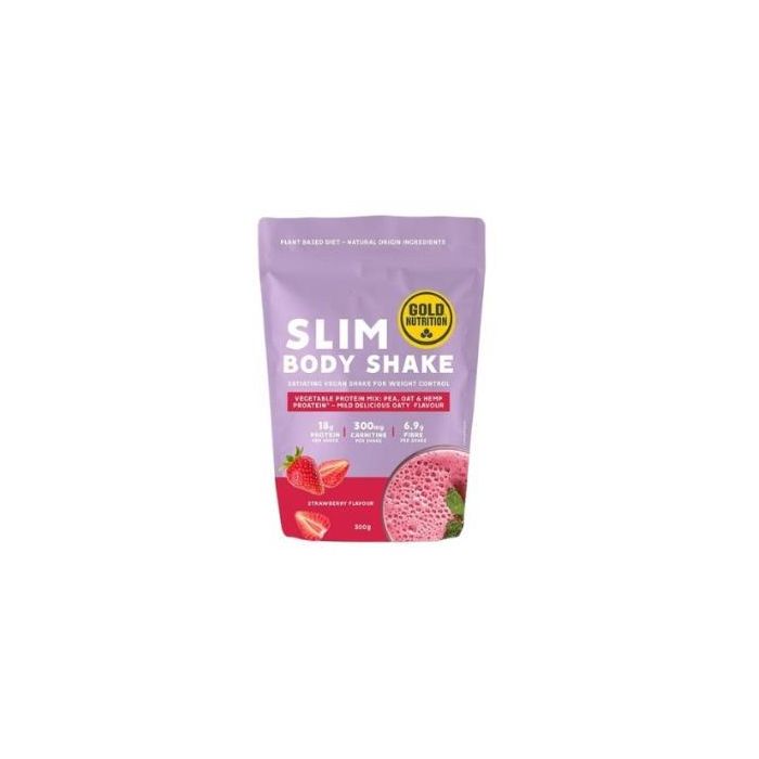GOLD NUTRITION Slim Body Shake Fresa 300Gr. Batido de Proteínas Vegetales para Control de Peso y Aumento de Saciedad