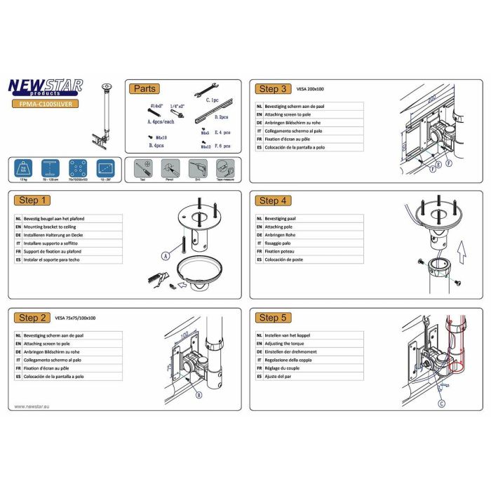 Soporte TV Neomounts FPMA-C100SILVER 10" 30" 12 kg 1 Soporte TV Neomounts FPMA-C100SILVER 10" 30" 12 kg 1