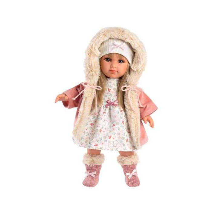 Muñeca elena con vestido flores, abrigo rosa con gorro y calcetas de pelo. 35 cm cuerpo vinilo Muñeca elena con vestido flores, abrigo rosa con gorro y calcetas de pelo. 35 cm cuerpo vinilo