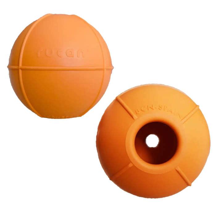 Rucan Pelota para Perros Grande Dureza Media Naranja, Caucho Natural No Tóxico, Aromatizada, Diámetro 7cm