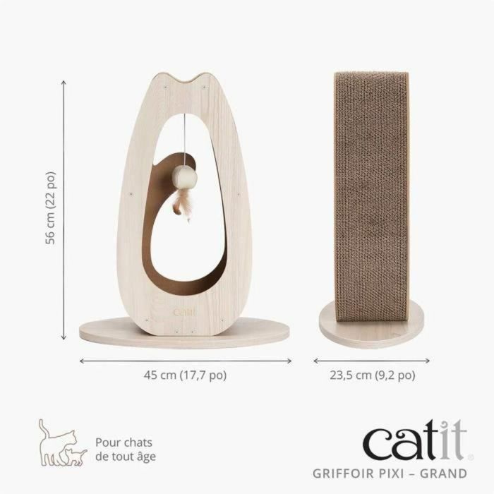 Cat It Rascador Pixi Large CAT0022517425114 con Bola de Tela y Pluma, Aspecto Roble Natural 1
