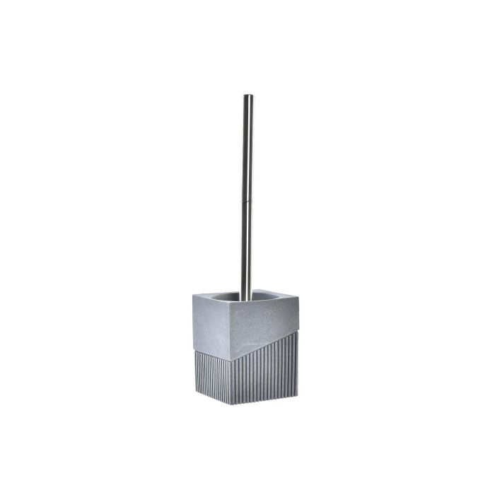 DKD Home Decor Escobillero Scandi Gris Plateado de Resina y Acero Inoxidable para Baño 9.5 x 37 x 9.5 cm