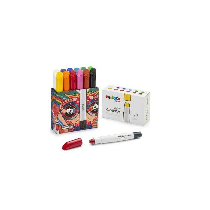 Carioca Plus Art Crayons - Estuche de 12 Crayones de Arte, Colores Surtidos, Alta Calidad, Acuarelables