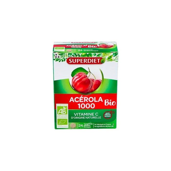SUPERDIET Acerola Bio 1000 mg 24 Comprimidos Masticables de Vitamina C