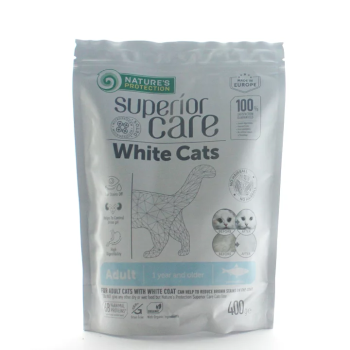 Nature's Protection Sc White Cat Alimento Seco Sin Grano con Arenque para Gatos Adultos de Pelaje Blanco 400 gr