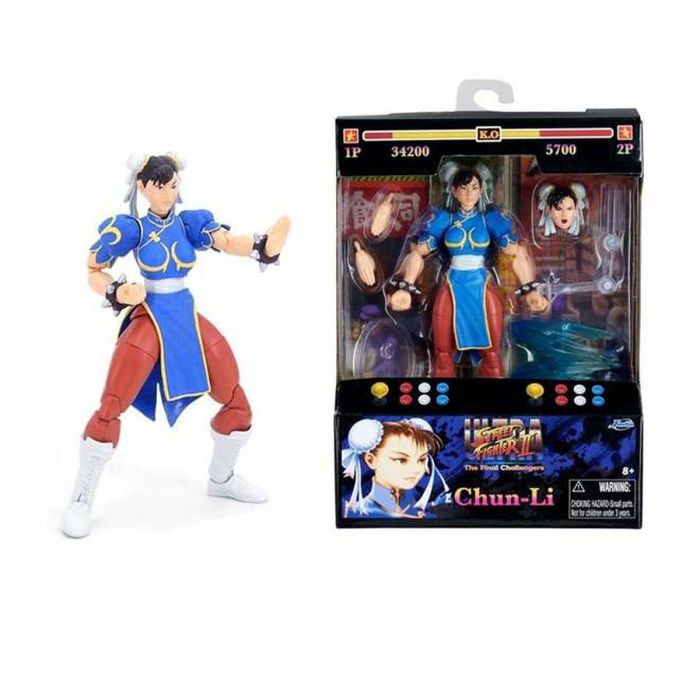 JADA TOYS Figura Chun-Li Street Fighter II 15cm con Manos y Cabeza Intercambiables, Accesorios y 20 Puntos Articulados 8