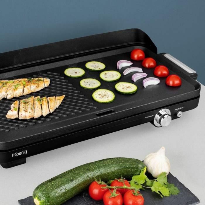 Hkoenig GRX330 - Zonas dobles Plancha - 50x25cm - 1800W - Anti -adhesivo revelador - Función turbo de parrilla - Termostato ajustable 5