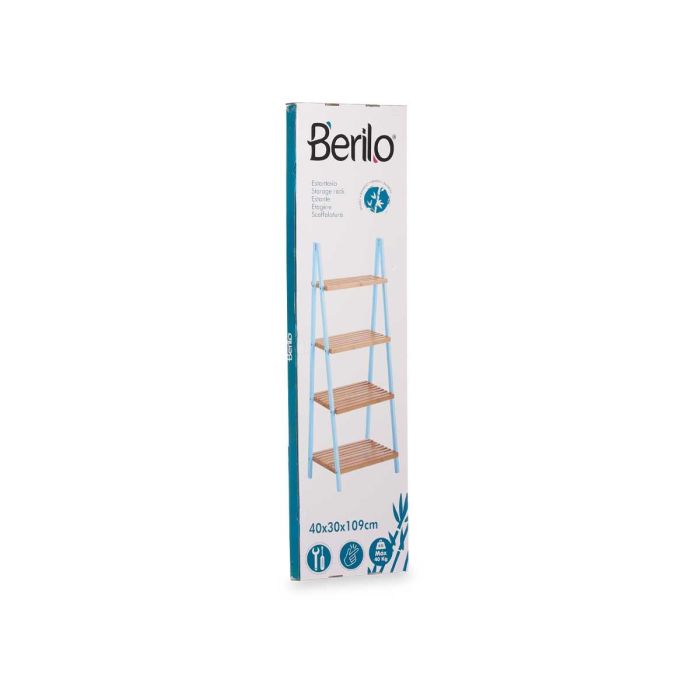 Berilo Estantería Escalera 4 Estantes Bambú y Madera Pino Azul Natural 40 x 109 x 30 cm 2