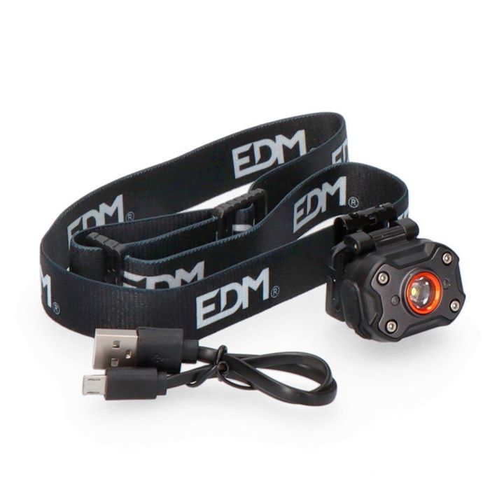 Edm Linterna Frontal Recargable 8W 400lm USB Tipo C, 5 Modos de Luz Incluyendo Flash Rojo, Aluminio 1