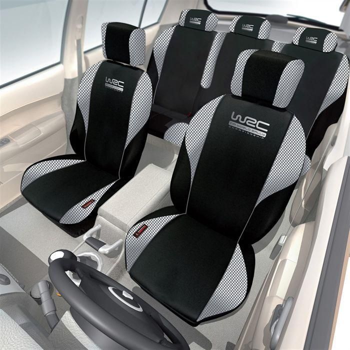 WRC Fundas Asientos Universal Rallye Terciopelo Negro/Malla Plateada - Compatibles Airbag Lateral, 5 Reposacabezas, Asiento Trasero Divisible 1