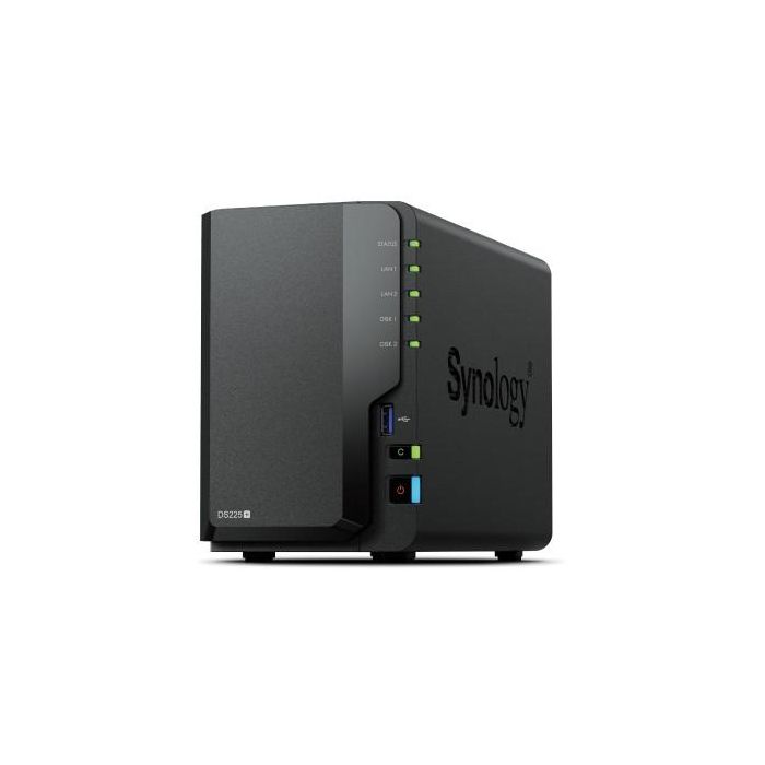 Synology DS225+ NAS de 2 Bahías, Intel Celeron J4125, 2 GB DDR4 RAM, para usuarios domésticos y pequeñas oficinas