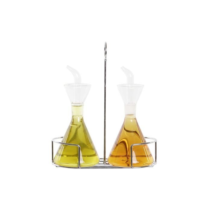 DKD Home Decor Aceitera Vinagrera Set de 2 Transparente Borosilicato Metal 10 x 23.5 x 19.5 cm Capacidad 200 ml