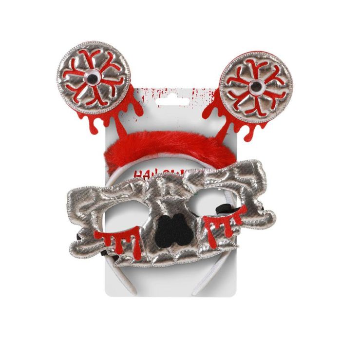 Diadema con Antenas en Forma de Sangre y Máscara de Calavera Plateada para Disfraz de Halloween y Fiestas Temáticas 1 Diadema con Antenas en Forma de Sangre y Máscara de Calavera Plateada para Disfraz de Halloween y Fiestas Temáticas 1