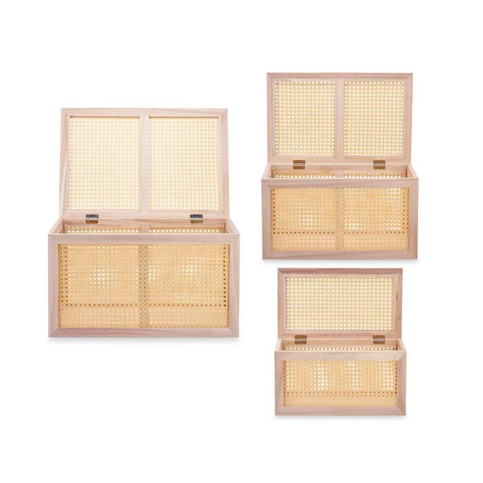 Set 3 Baules de Rattan Giftdecor - 57x33x39 cm, Madera Paulownia, Color Natural 2 Set 3 Baules de Rattan Giftdecor - 57x33x39 cm, Madera Paulownia, Color Natural 2