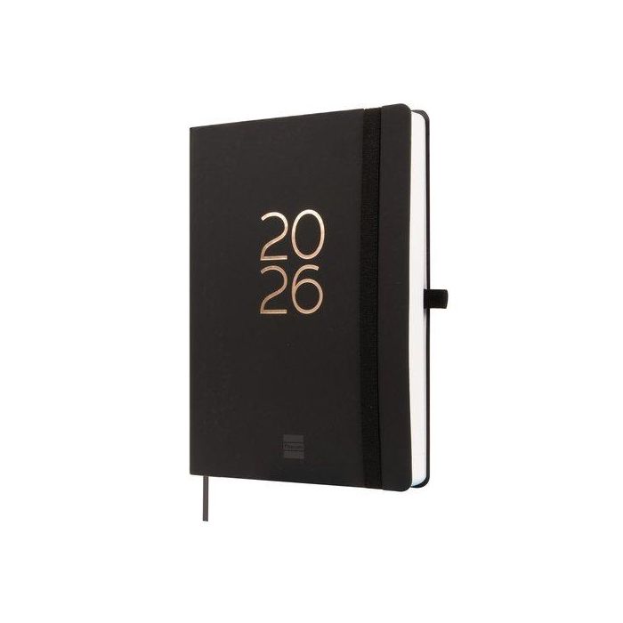 Agenda Anual (2026) Finocam Internacional Capri Cosida Tapa Blanda Con Goma Fa5 148X210 D/P Negro
