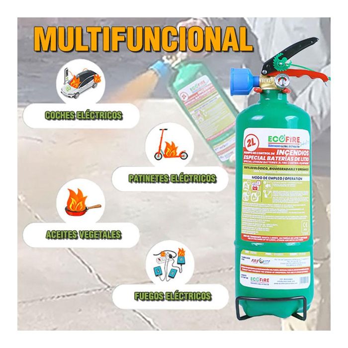 Extintor especial para baterías de litio 2 l, verde + soporte 1 Extintor especial para baterías de litio 2 l, verde + soporte 1