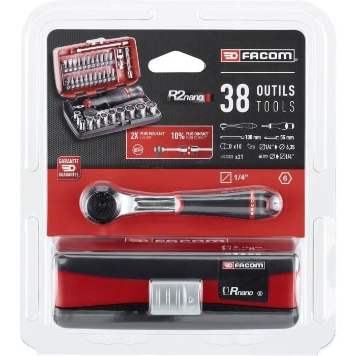 Facom Kit de Herramientas Completo con Trinquete 1/4", 10 Vasos Métricos 6 Puntos y 21 Puntas, 38 Piezas 3 Facom Kit de Herramientas Completo con Trinquete 1/4", 10 Vasos Métricos 6 Puntos y 21 Puntas, 38 Piezas 3
