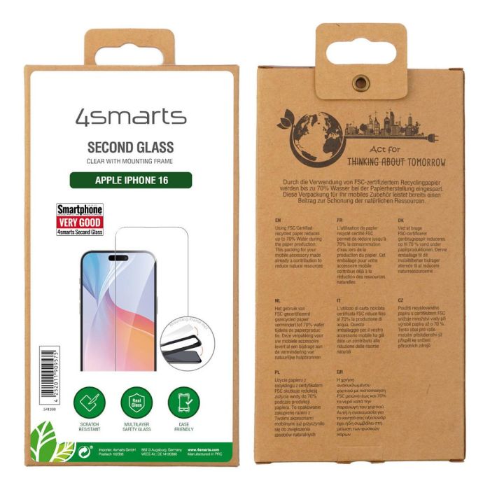 4smarts 541200 Protector de Pantalla de Cristal Templado para iPhone 16 6