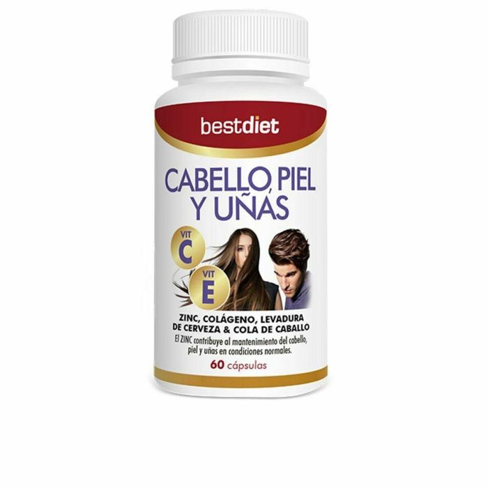 Best Diet CABELLO, PIEL Y UÑAS 60 Cápsulas con Colágeno, Vitaminas A, B, C, E y Levadura de Cerveza para Piel, Cabello y Uñas