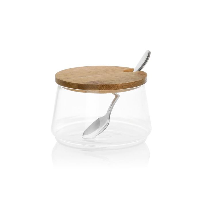 Andrea House Azucarero de Vidrio y Bambú con Cuchara Inox Ø 8,5 x 5,5 cm 1