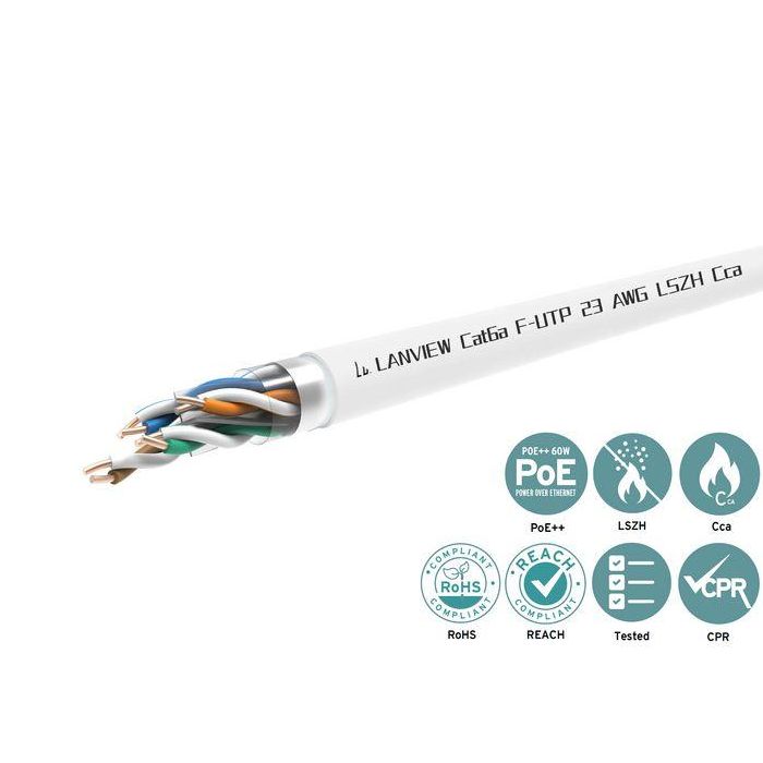 Lanview Cable de Red Cat6a F-UTP 4x2xAWG23 LSZH Blanco 500m, Clase Fuego Cca, Alta Velocidad, Ambientes Ruidosos 2
