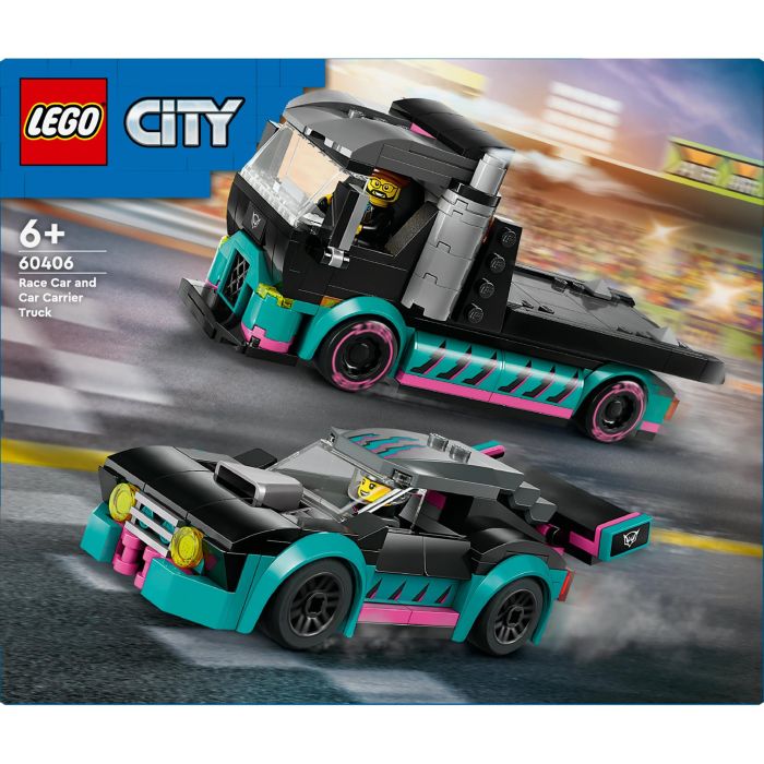 LEGO City Coche de Carreras y Camión de Transporte 60406 - Set de Construcción con 2 Minifiguras 11 LEGO City Coche de Carreras y Camión de Transporte 60406 - Set de Construcción con 2 Minifiguras 11