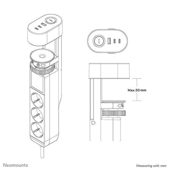 Neomounts DS22-840BL6 Desk socket with clamp and USB-C and USB-A ports - rapidcharging, 1.4 m, Indoor, Type F, Plastic, Black, Power Delivery 15 Neomounts DS22-840BL6 Desk socket with clamp and USB-C and USB-A ports - rapidcharging, 1.4 m, Indoor, Type F, Plastic, Black, Power Delivery 15