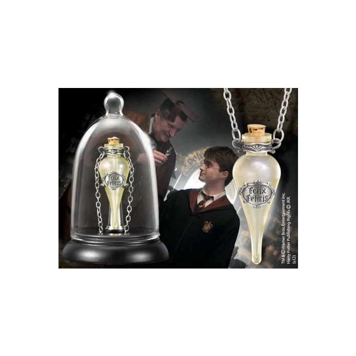 The Noble Collection Collar Colgante Botella Cristal Poción Felix Felicis Suerte Líquida Harry Potter Cadena 45cm Expositor