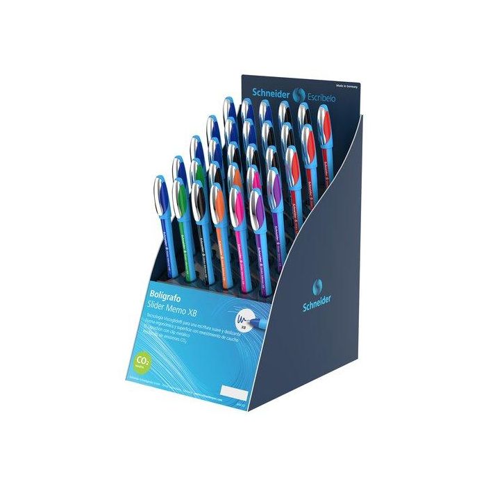 Boligrafo Schneider Slider Memo Xb Expositor De 30 10X 150203 Azul 9X 150201 Negro 3X 150202 Rojo 2X 150204 Verde 2X 150206 Naranja 2X 150208 Violeta 2X 150209 Rosa